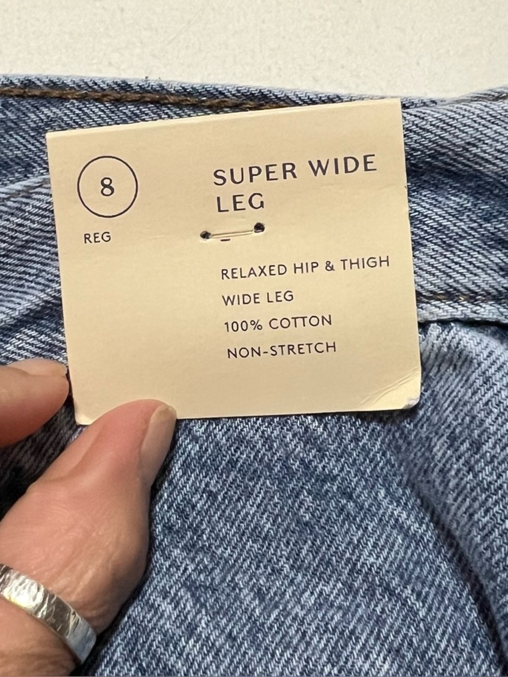 NWT Super Wide Leg Mid-Rise Blue Denim Jeans 100% Cotton No Stretch Button Fly - Picture 6 of 11